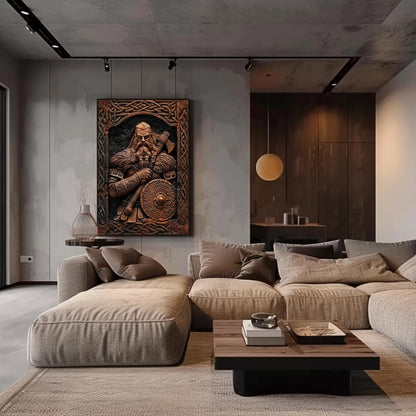 Viking Warrior canvas wall art shown in a living room (view 3)