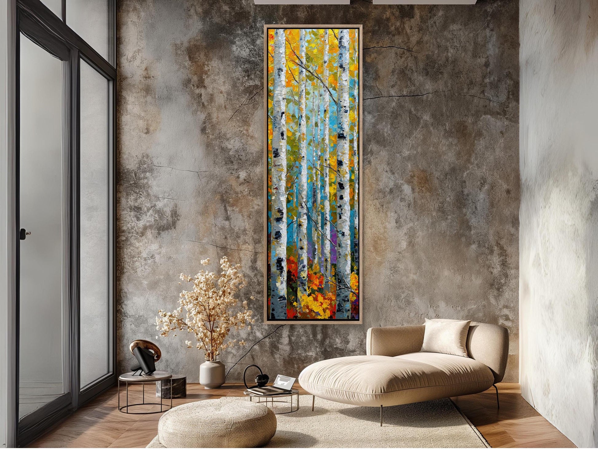 Birch Tree canvas wall art shown in a living room (view 3)
