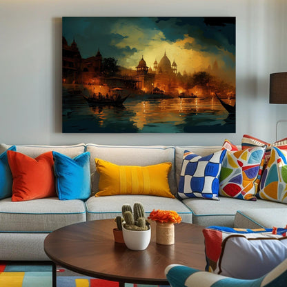 Varanasi Nightscape canvas print, premium giclée wall art (view 2)
