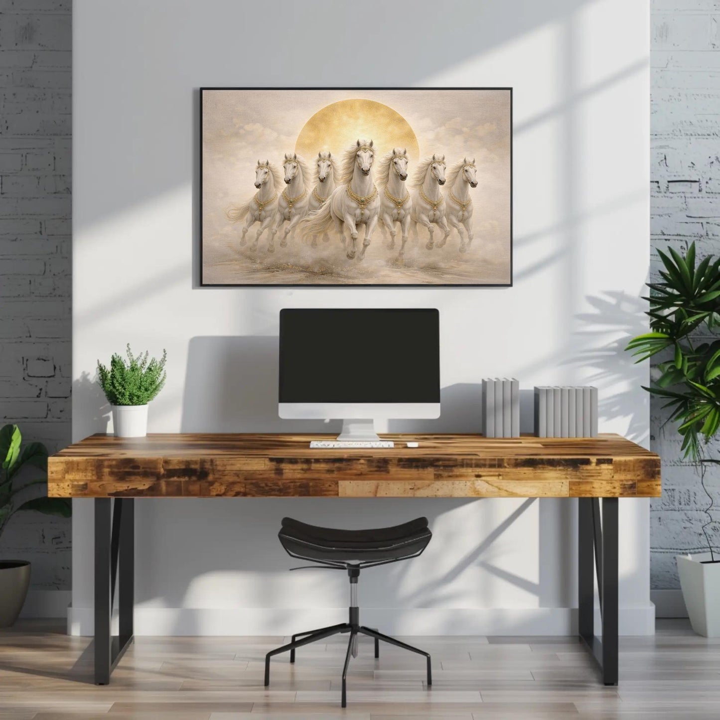 Seven White Horses , Vastu Prosperity canvas wall art, statement décor