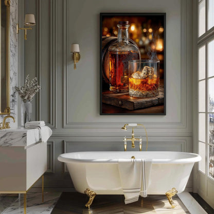 Whiskey Barrel Canvas Print – Rustic Bourbon Wall Art for Home Bar Decor