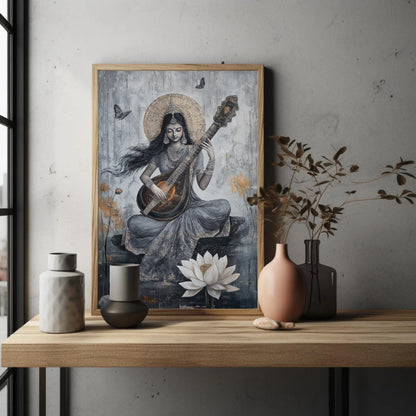 Abstract Saraswati , Modern Hindu Goddess canvas wall art, statement décor
