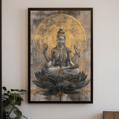 Lakshmi Gold Canvas Print, Hindu Prosperity Wall Art Decor