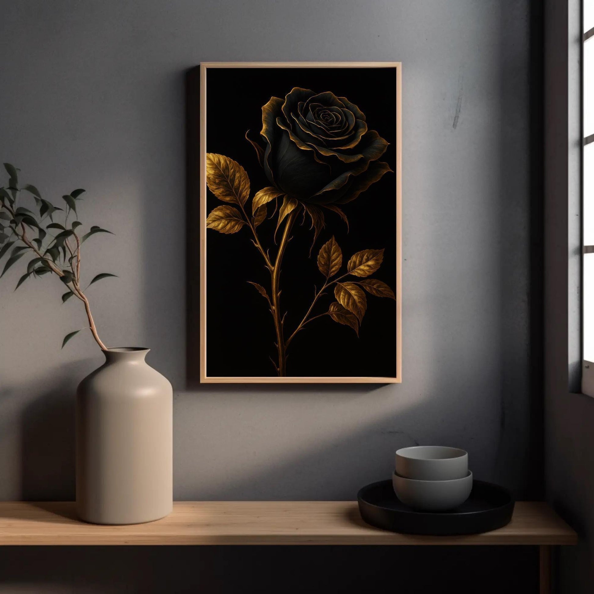 Black Rose canvas wall art, ready to hang