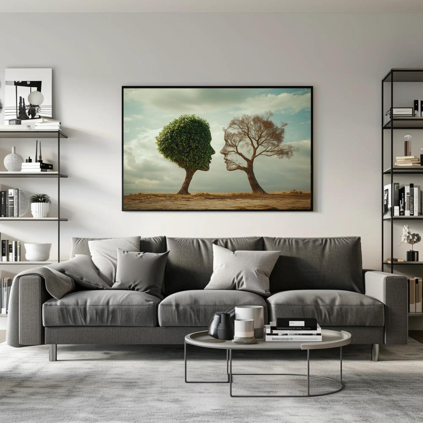 Two Faced Nature canvas wall art shown in a living room