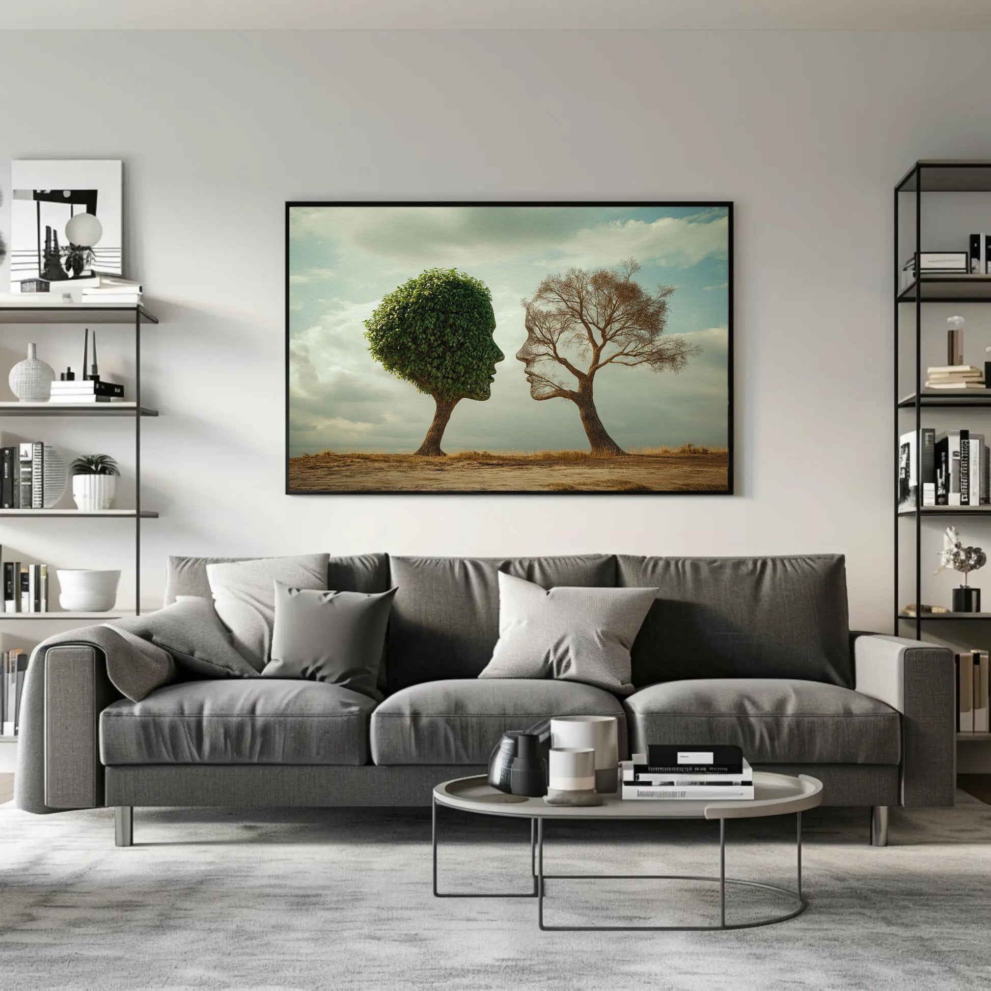 Two Faced Nature canvas wall art shown in a living room