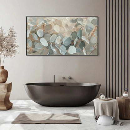 Eucalyptus Leaves Oil Painting canvas wall art shown in a styled interior (view 2)