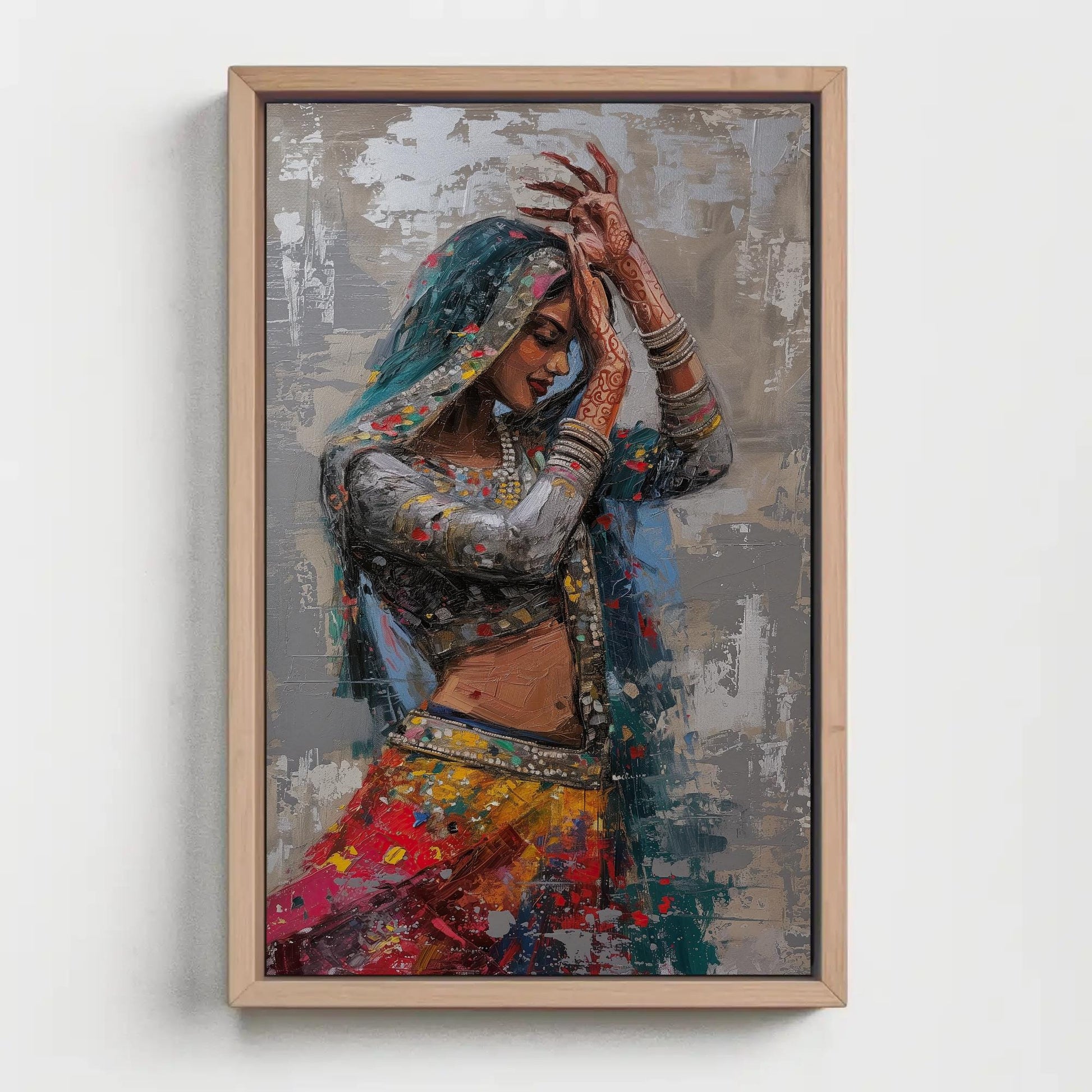 Rajasthani Woman , Vibrant Indian Ethnic bohemian canvas wall art, ready to hang