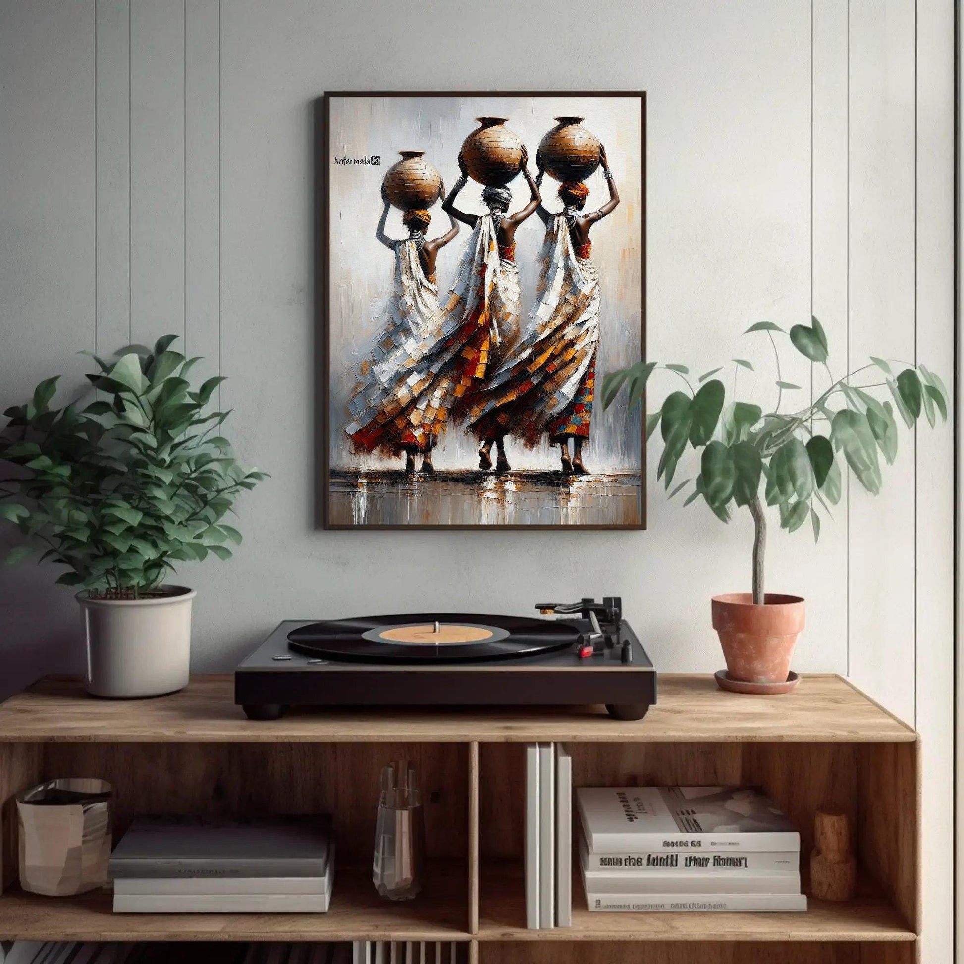 African Women canvas wall art shown in a styled room