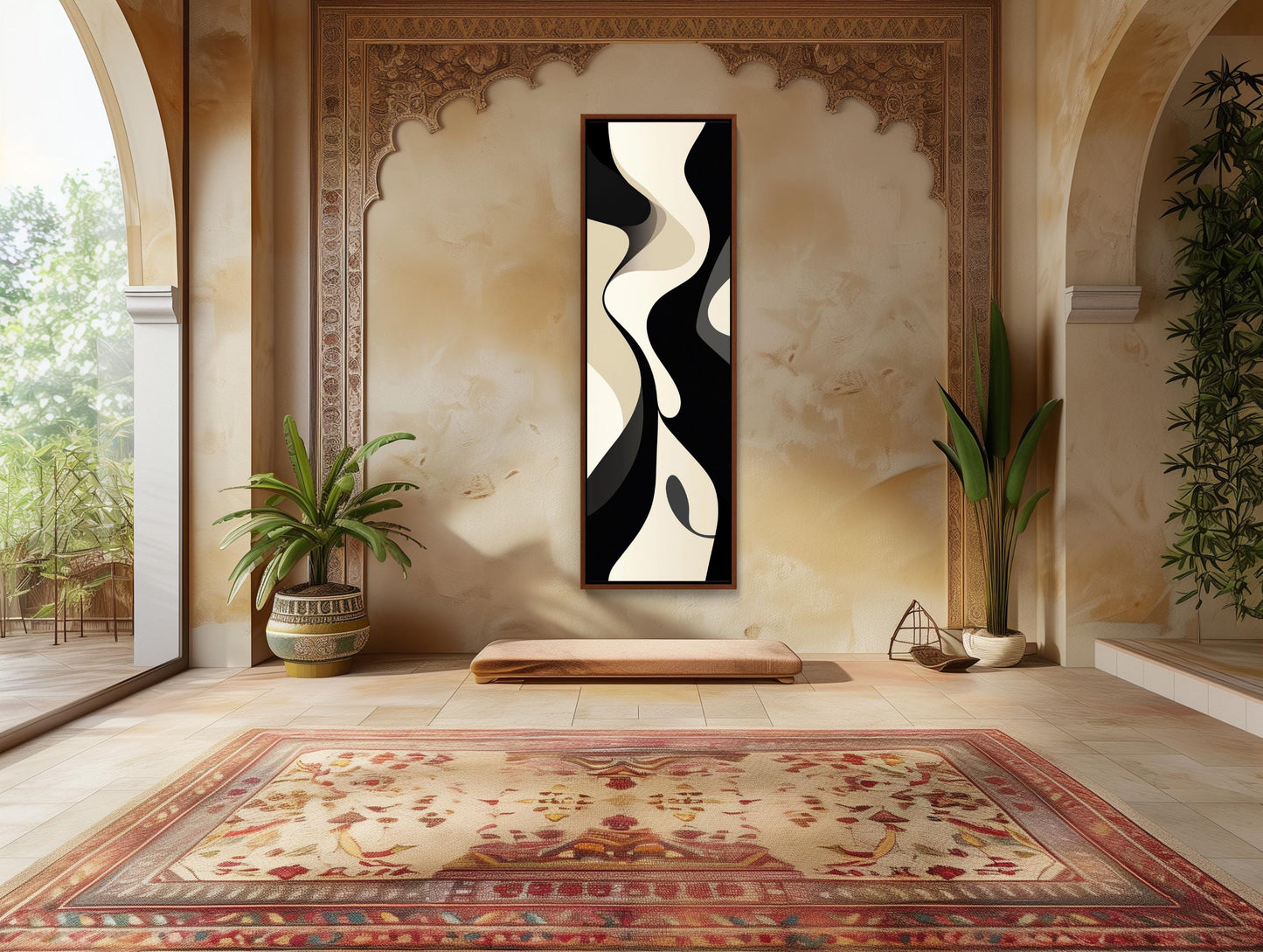 Black and White canvas wall art shown in a styled interior