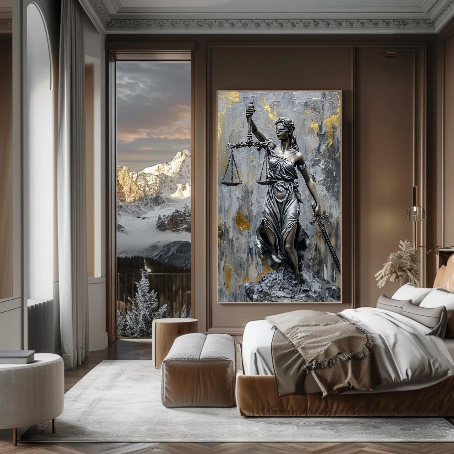 Lady Justice , Legal Office Symbolic canvas wall art shown in a bedroom