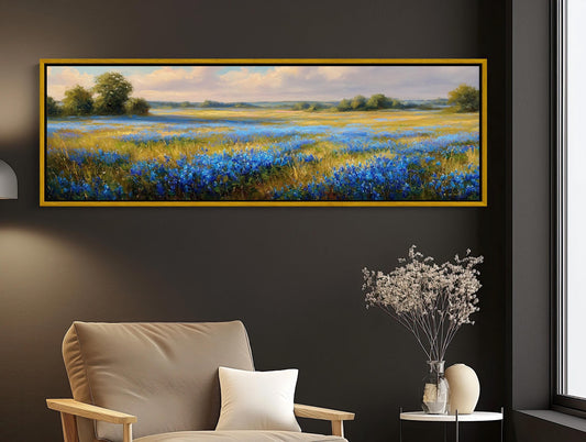 a living room with a couch and a painting on the wall
