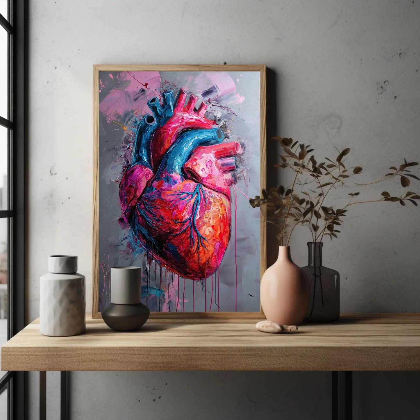 Abstract Human Heart Painting canvas wall art shown in a styled room (view 2)