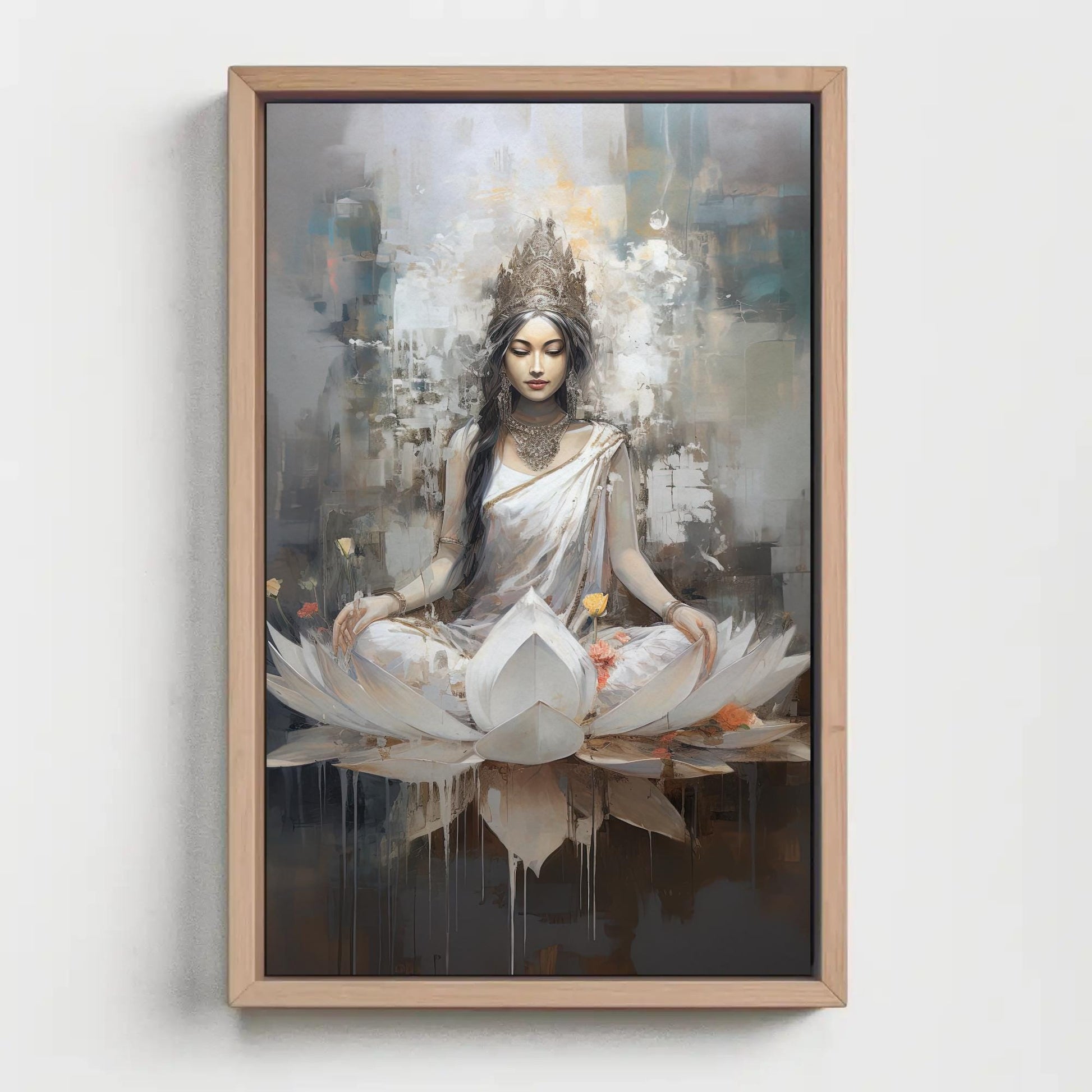 Goddess Lakshmi , Hindu Lotus art deco canvas wall art, ready to hang