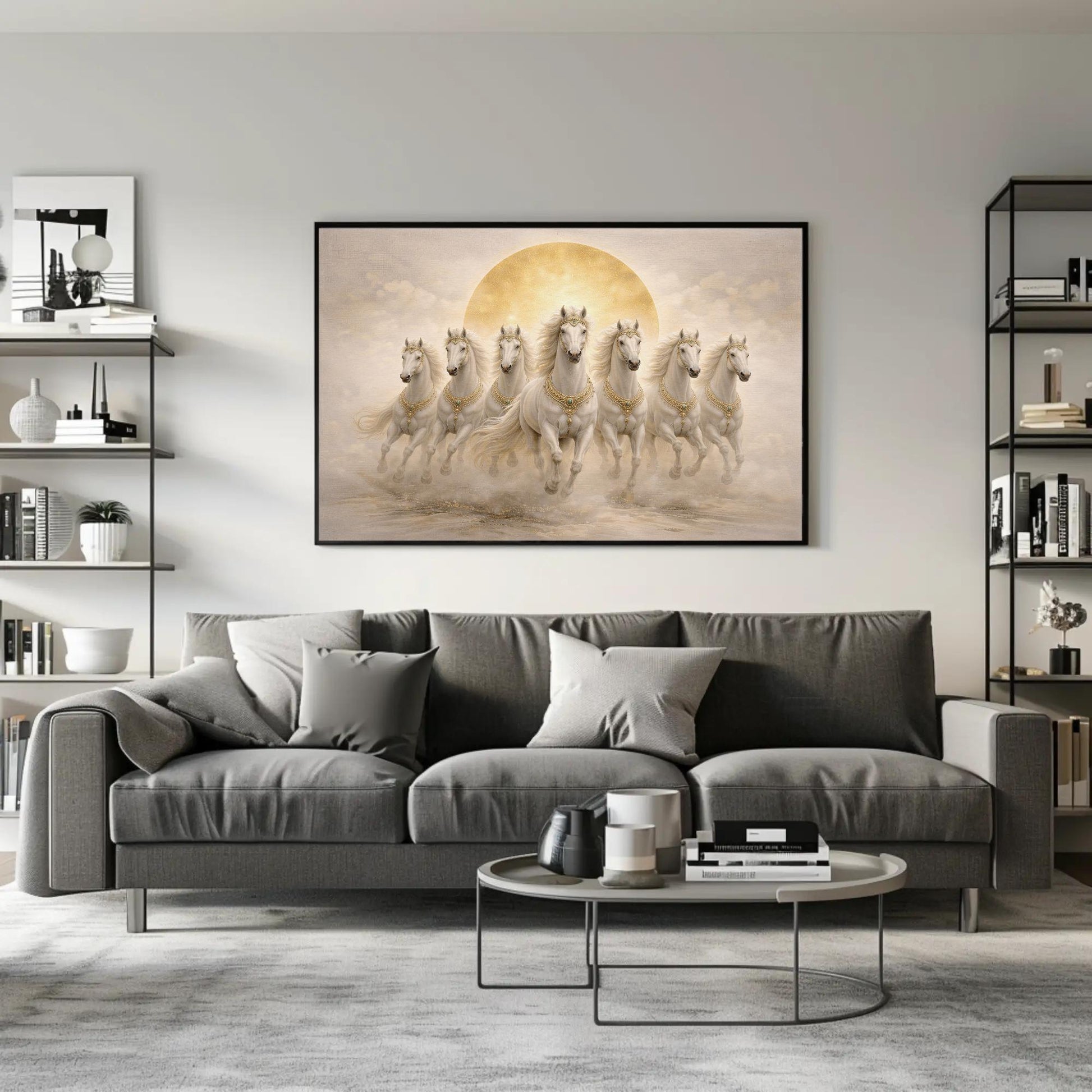 Seven White Horses , Vastu Prosperity canvas wall art, gallery-wrapped or framed