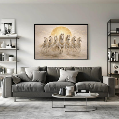 Seven White Horses , Vastu Prosperity canvas wall art, gallery-wrapped or framed