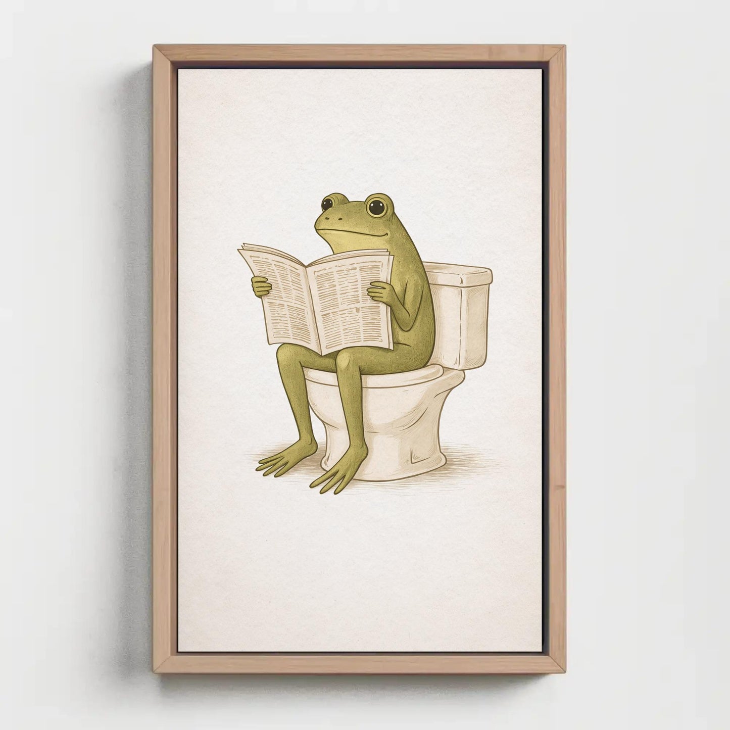 Frog Bathroom canvas wall art shown in a styled room