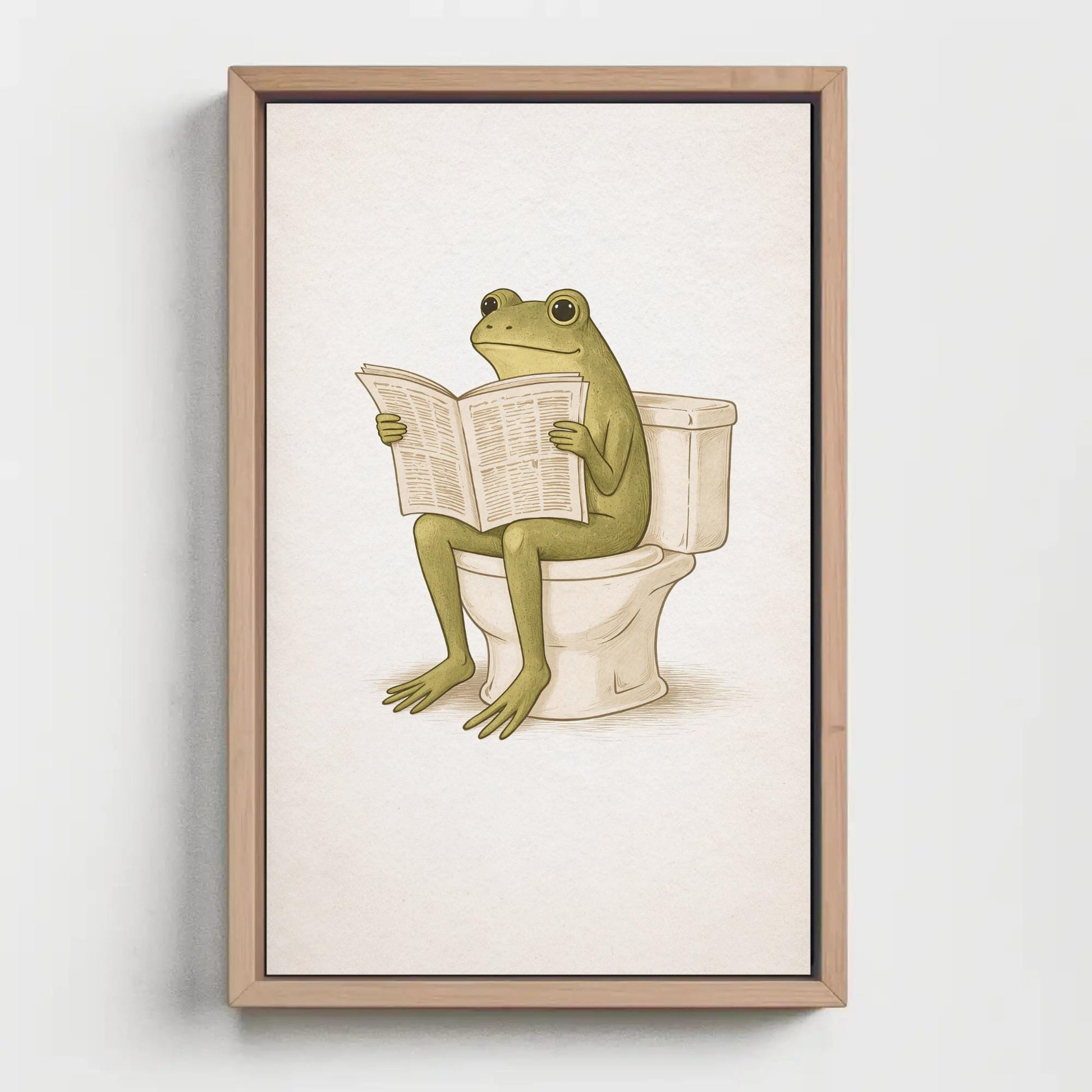 Frog Bathroom canvas wall art shown in a styled room