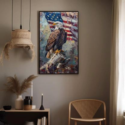 Bald Eagle canvas wall art shown in a styled room