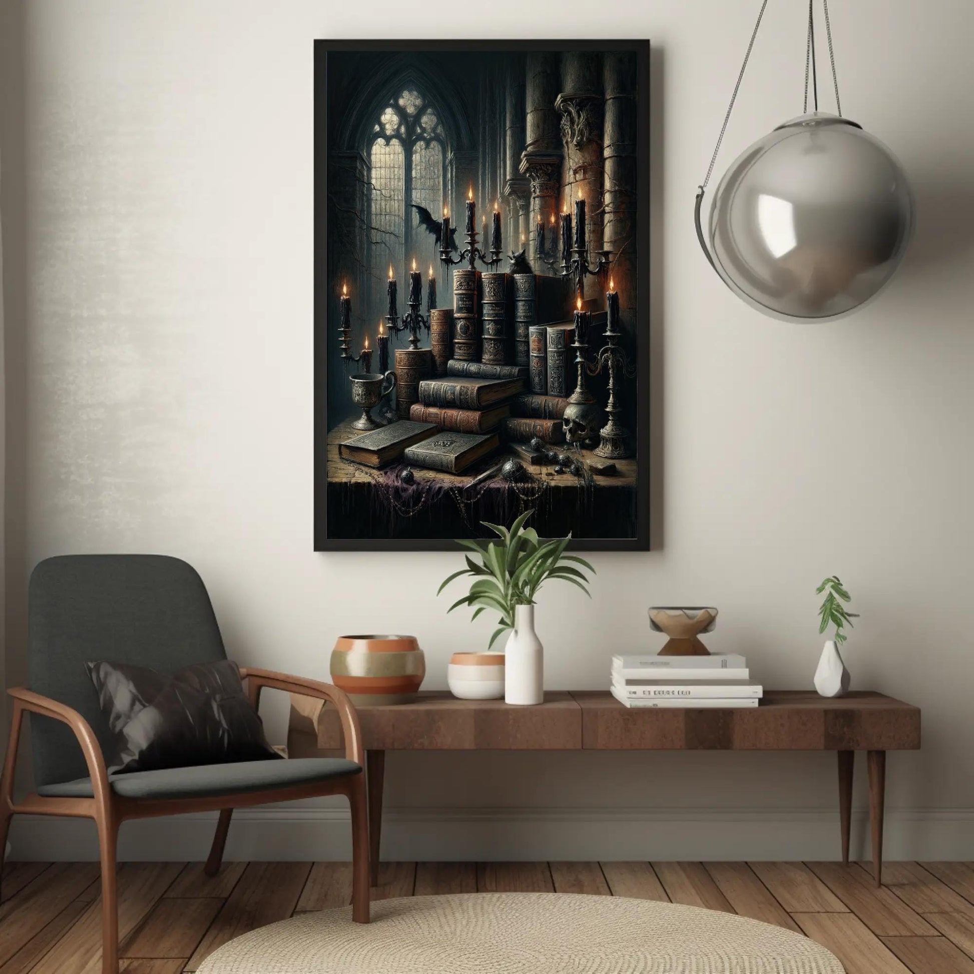 Gothic Library canvas wall art shown in a living room (view 2)