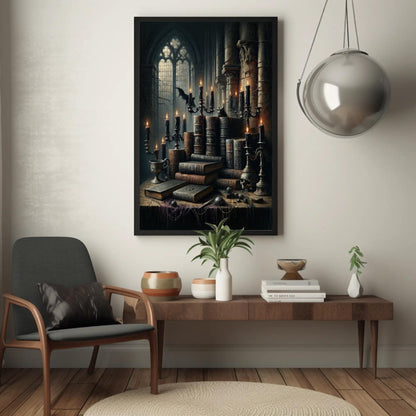 Gothic Library canvas wall art shown in a living room (view 2)