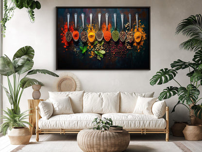 Spices and Spoon canvas wall art shown in a living room