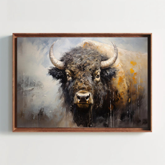 Bison Canvas Print, Minimalist Buffalo Farmhouse Wall Art Decor