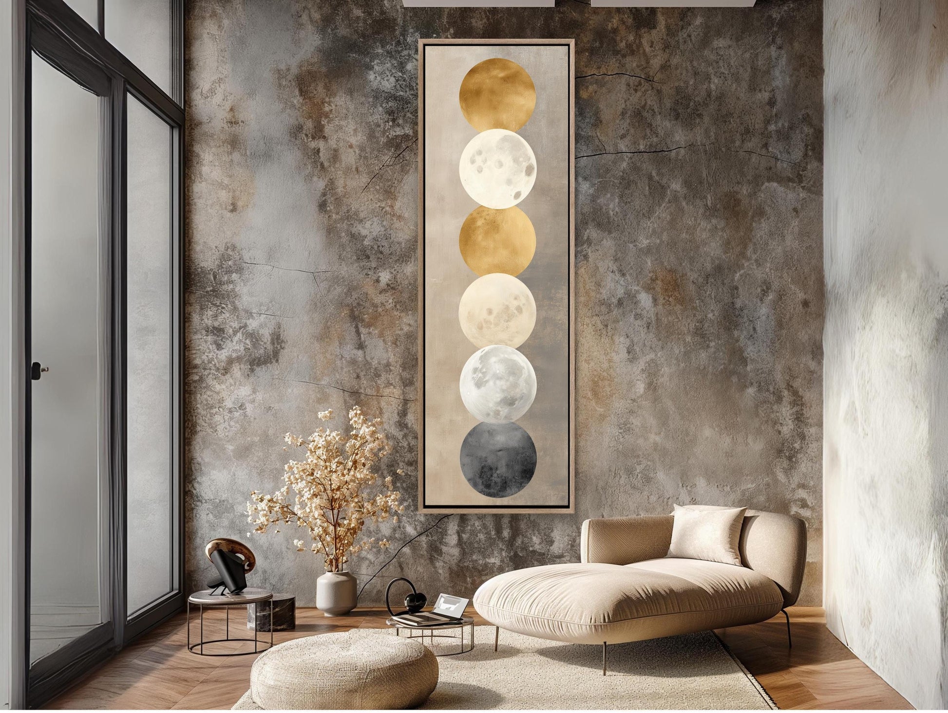 Gold Moon Phases canvas wall art shown in a living room (view 4)