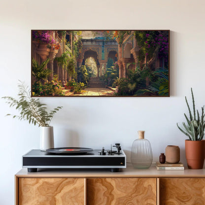 Indian Palace , Rajasthani Haveli canvas wall art shown above a cabinet