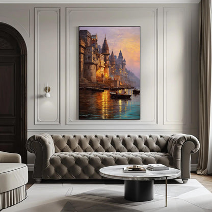 Varanasi Ghats minimalist canvas wall art, ready to hang (view 2)