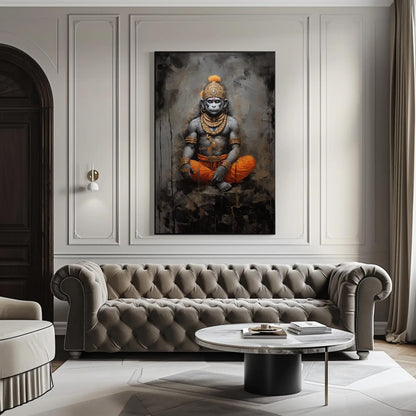 Lord Hanuman canvas wall art shown in a living room