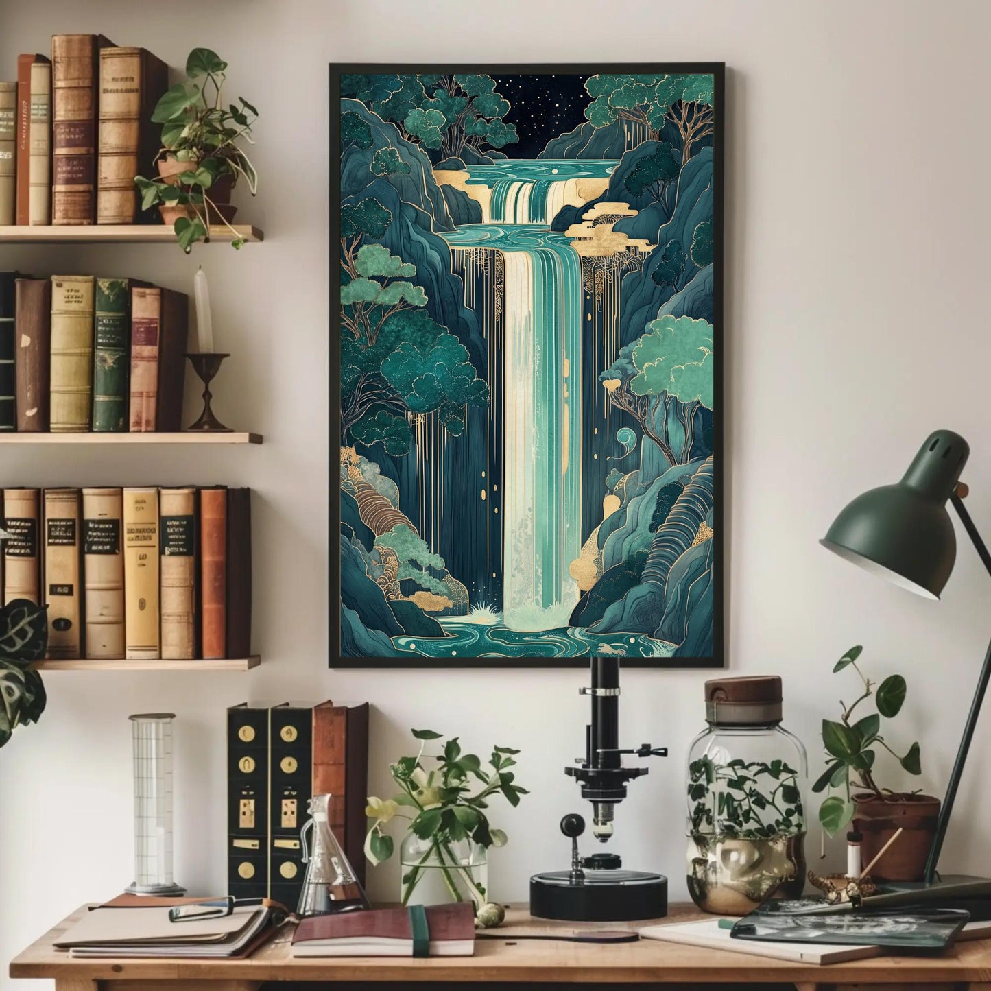 Magical Waterfall canvas wall art shown in a styled room (view 2)