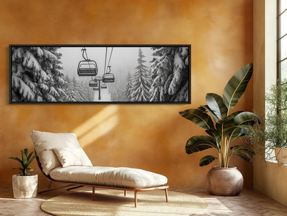 Ski Lift , Panoramic Winter Mountain canvas wall art shown in a living room (view 3)