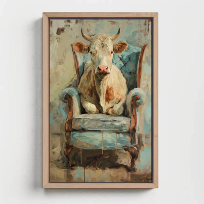 Funny Cow Wall Art, Rustic Farmhouse Canvas Print With Playful Animal Charm