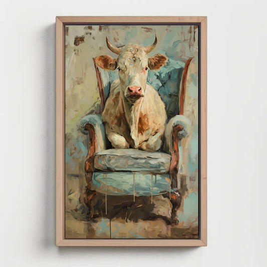 Funny Cow Wall Art – Rustic Farmhouse Canvas Print With Playful Animal Charm