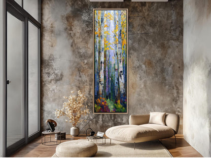 Autumn Birch Grove canvas wall art shown in a living room (view 4)