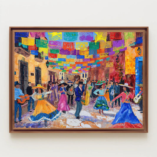 a painting of a group of people dancing