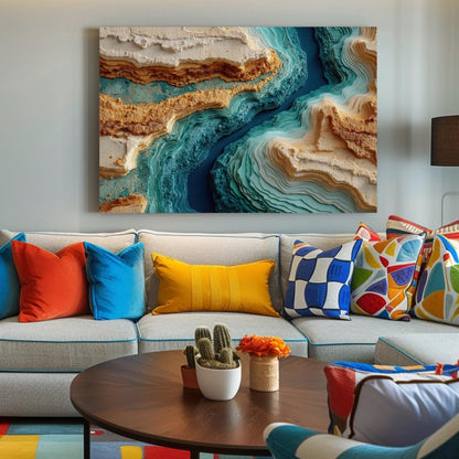 Abstract Topographic , Layered Canyon canvas wall art shown in a living room