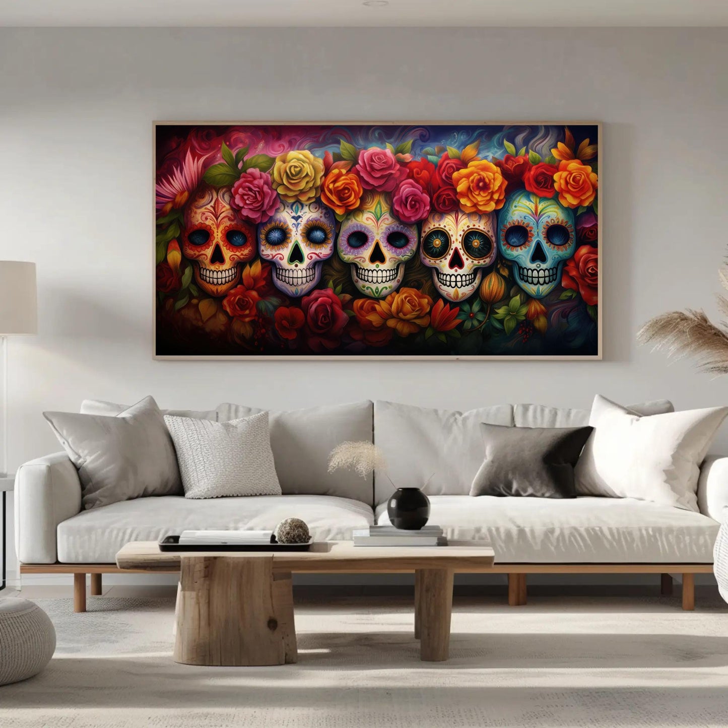 Dia De Los Muertos folk art canvas wall art, ready to hang