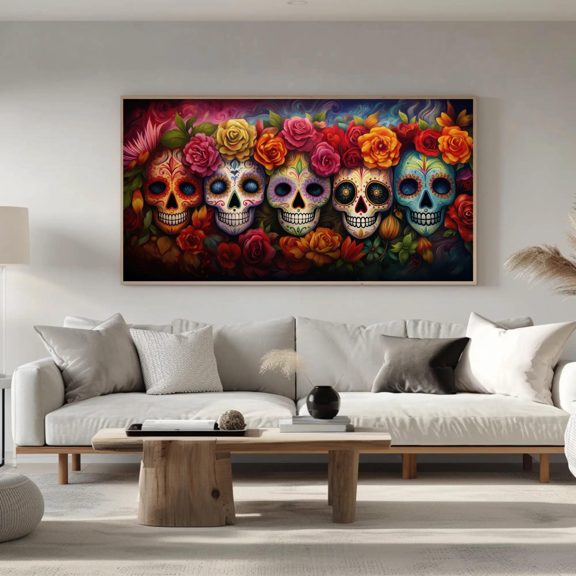 Dia De Los Muertos folk art canvas wall art, ready to hang