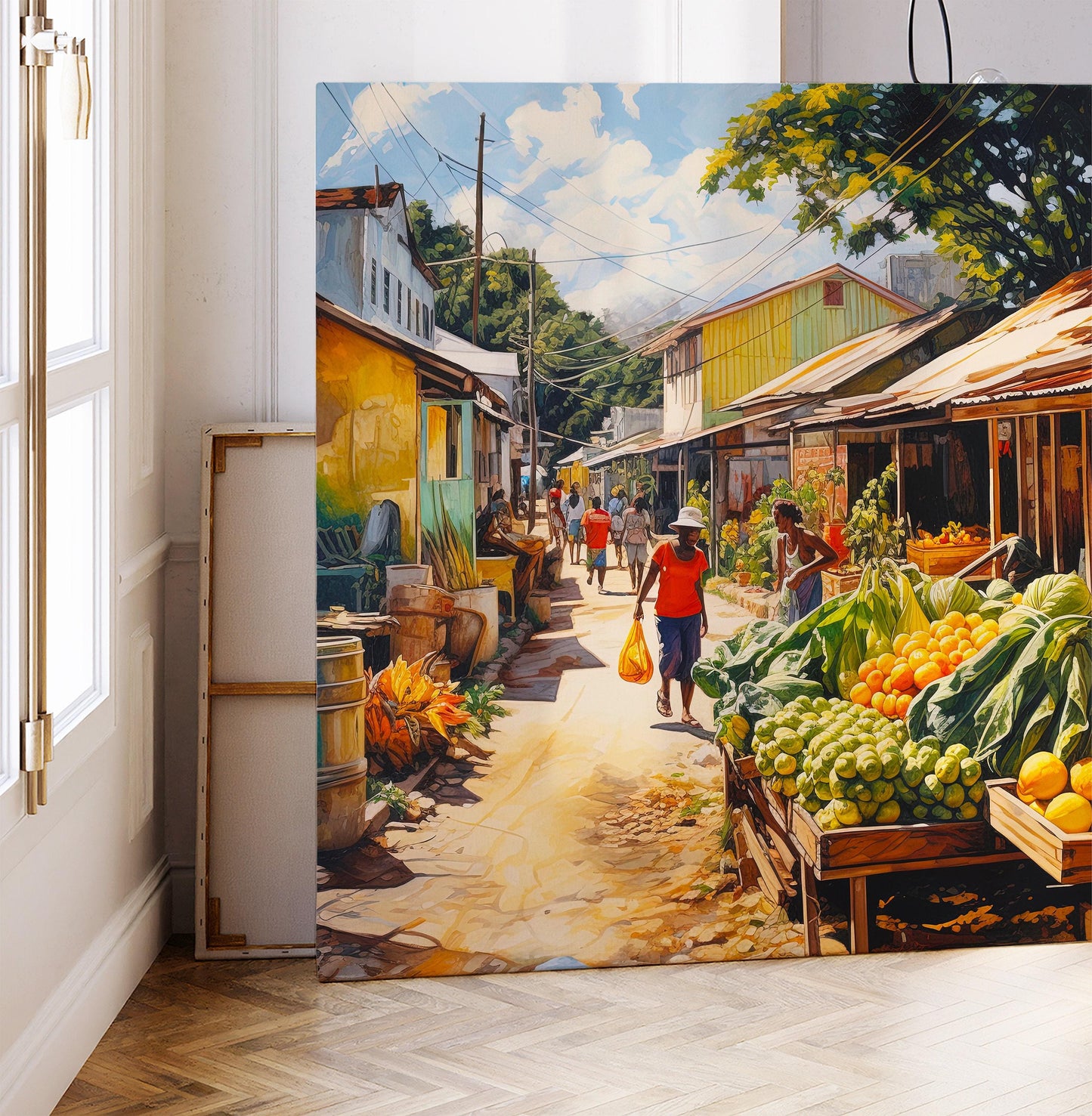 African Vegetable Market , Black Market Scene Art canvas wall art for the home