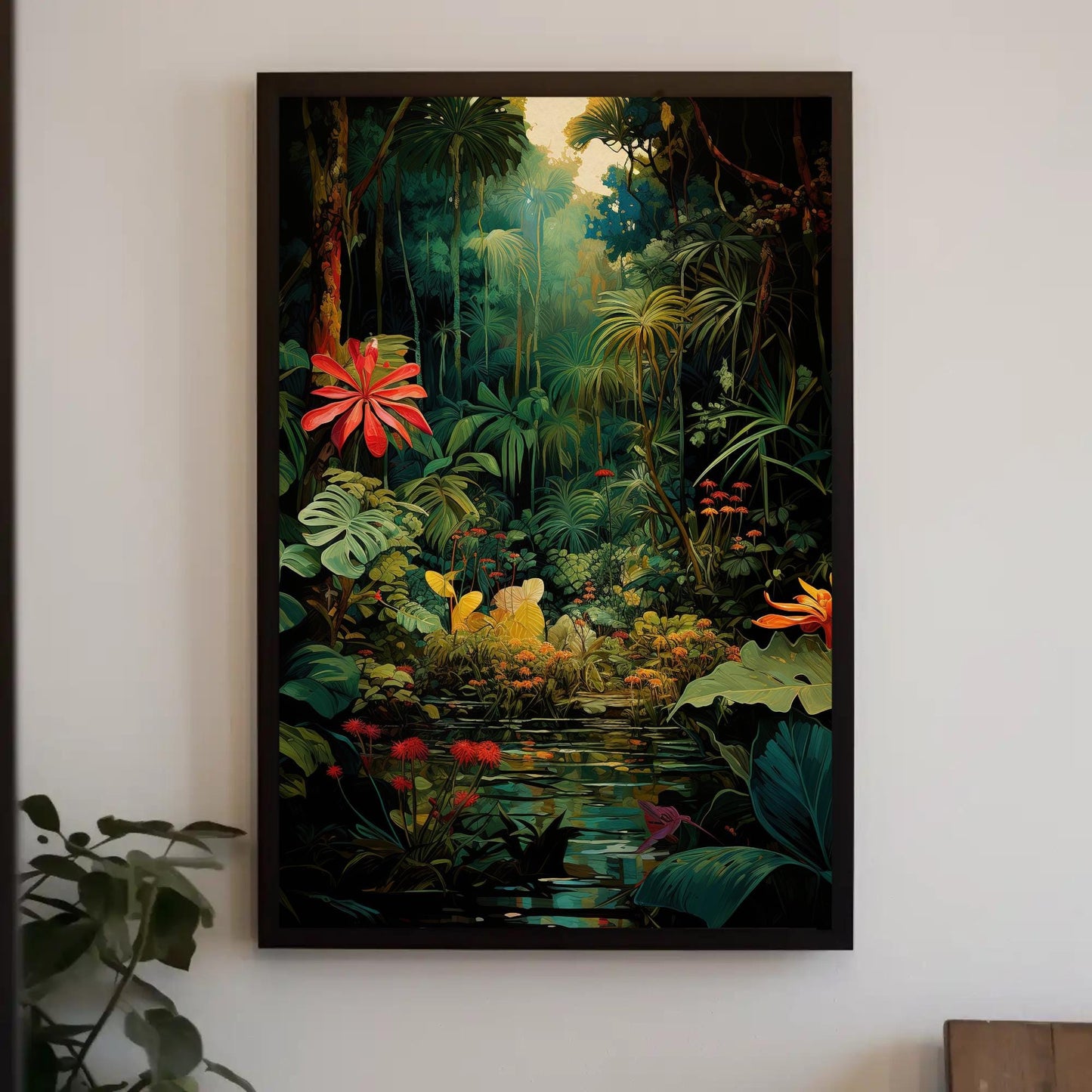 Tropical Jungle Canvas Print, Lush Green Forest Wall Art Decor