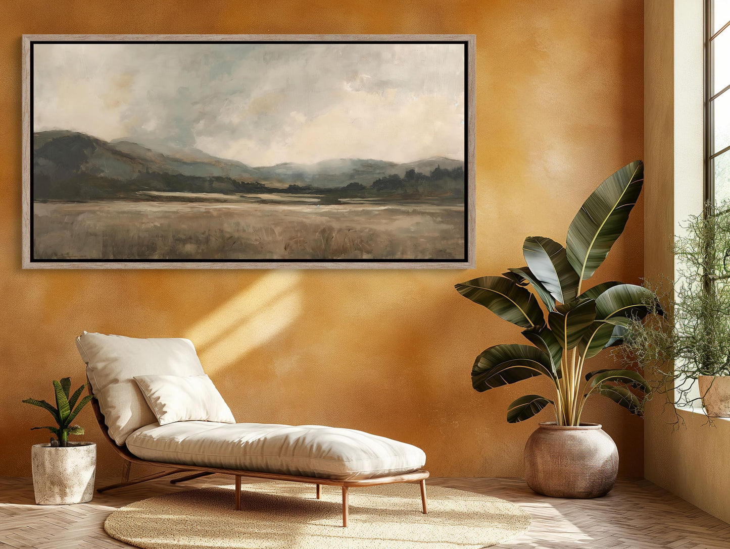 Vintage Beige Landscape , Neutral Abstract canvas wall art, statement décor
