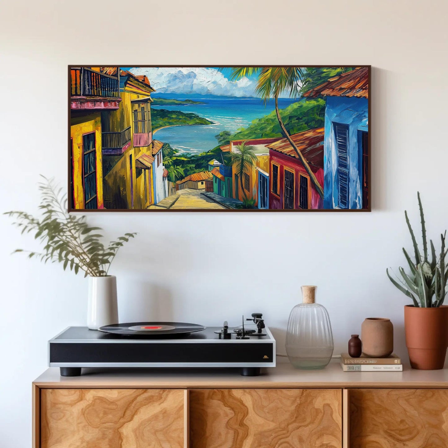 Old San Juan , Puerto Rico Wooden Frame canvas wall art shown in a styled room (view 3)