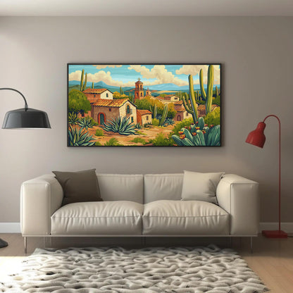 Mexican Desert canvas wall art shown in a living room