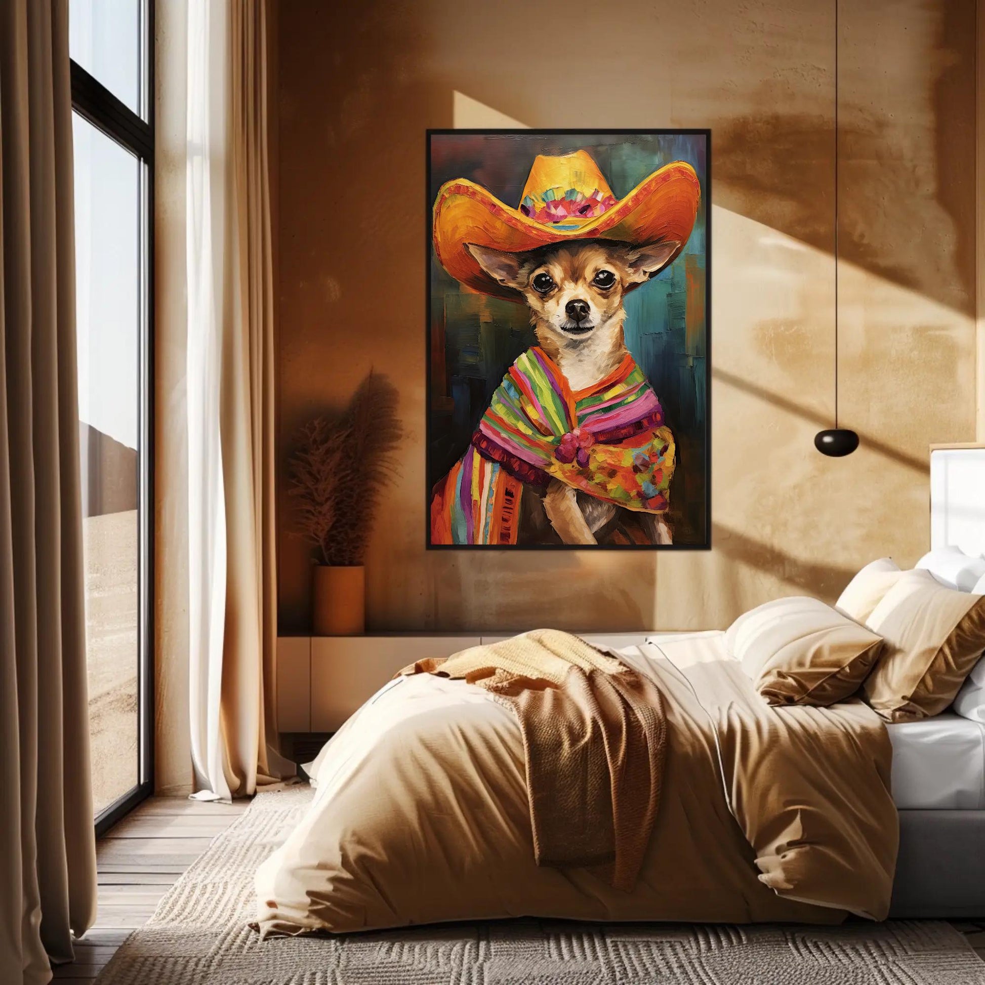 Funny Mexican Chihuahua , Dog Lover canvas wall art shown in a styled room (view 3)