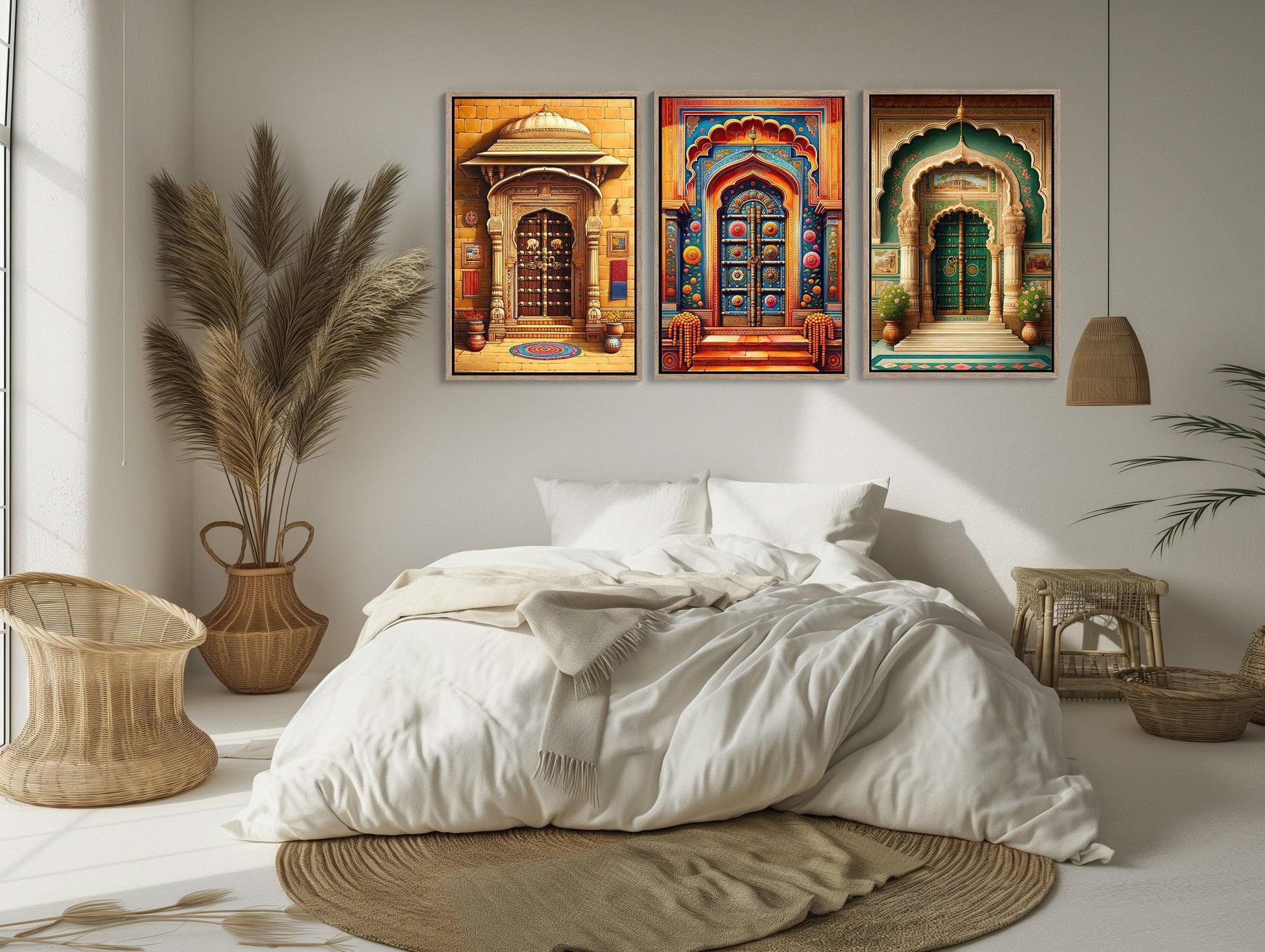 Rajasthani Door canvas wall art shown in a bedroom
