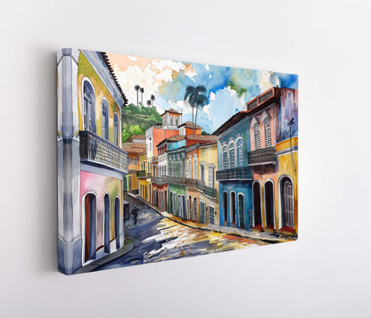 Salvador Bahia watercolor canvas wall art, ready to hang