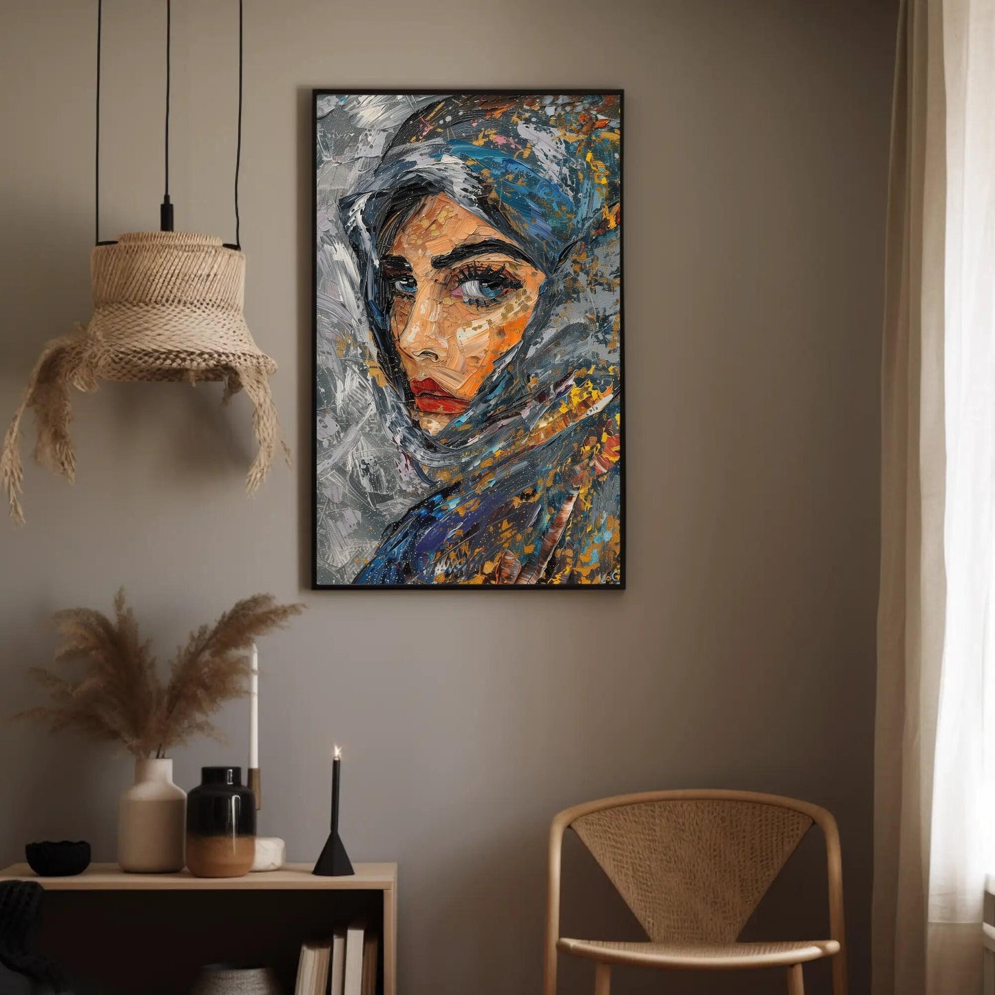 Muslim Woman canvas wall art shown in a styled room (view 2)