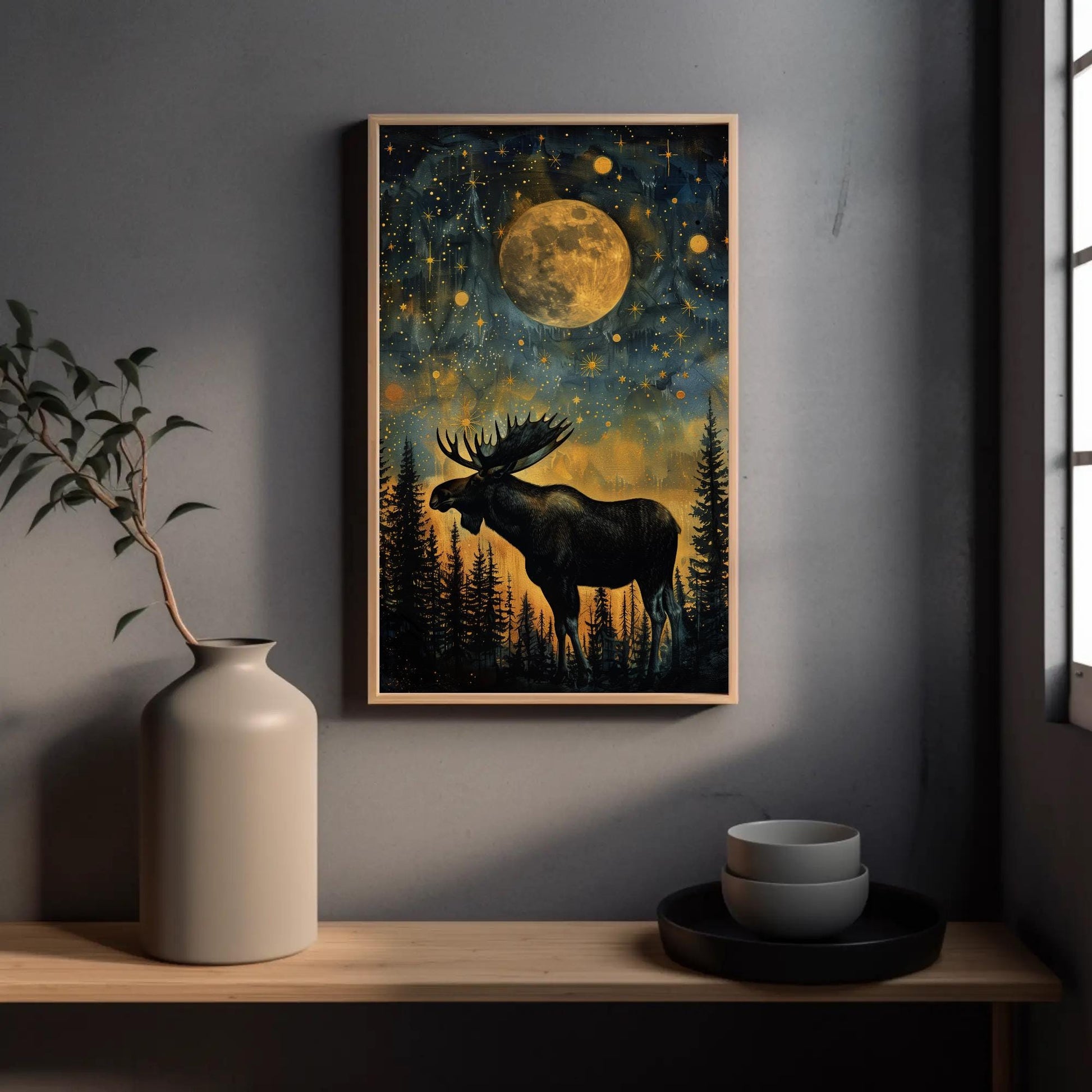 Moose farmhouse canvas wall art, ready to hang